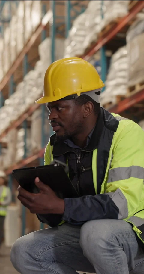 Logistics, tablet and shelf with man in warehouse for inspection checklist Stock Footage 340973944
