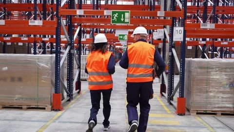 Logistics team members collaborating during emergency evacuation. Swiftly moving Stock Footage 312856430