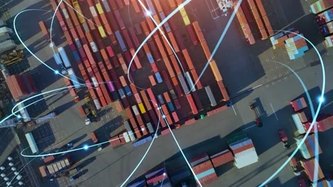 Logistics technology concept. Container yard and communication network.  Stock Footage 169491407