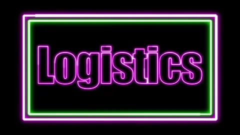 'Logistics' Text Animation with Neon Glow &amp; Glowing Squares. Stock Footage 282577070