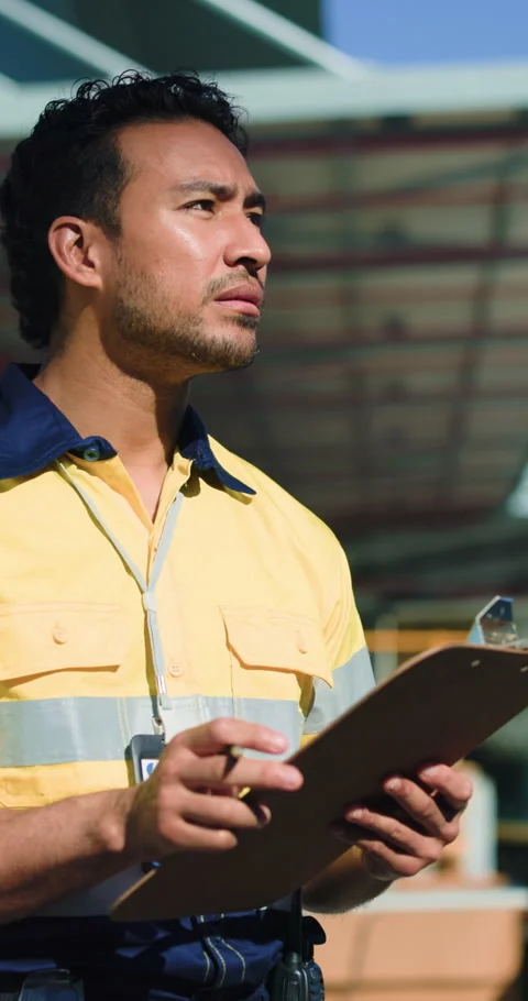 Logistics, thinking and man with clipboard for shipping schedule, planning and Stock Footage 333325449