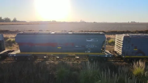 Logistics Train Over Railway Traversing The Remote Plains Of La Pampa Stock Footage 337994964