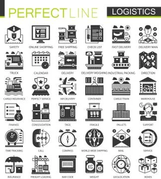 Logistics transportation black mini concept icons and infographic symbols set Illustrazione stock