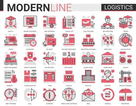 Logistics transportation, delivery service complex flat line icon vector Stock Illustration