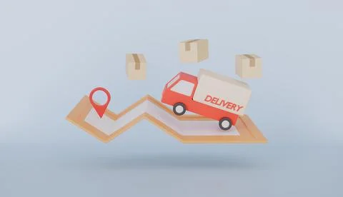 Logistics transportation with Location pointer pin marker and box packing Stock Illustration