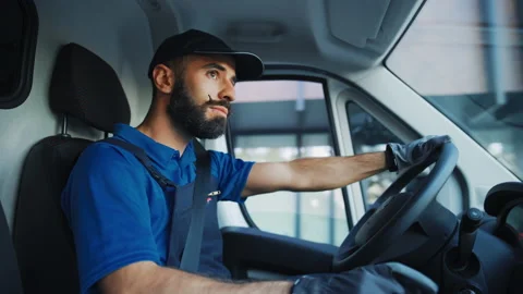 Logistics Van Vehicle Worker Drives Stock Footage 157116804