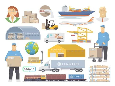 Logistics vector flat icons Illustrazione stock