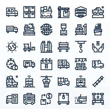 Logistics Vector Icon Set with 36 Bold Line 64x64 Grid Fitted Graphics Illustrazione stock