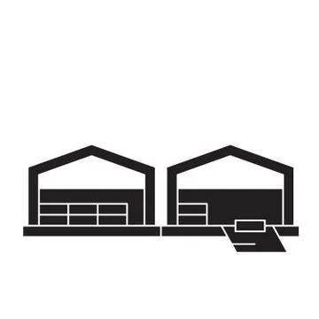 Logistics warehouse black vector concept icon. Logistics warehouse flat 스톡 일러스트
