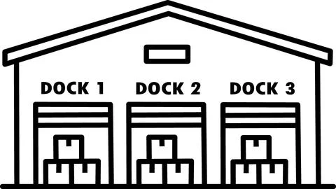 Logistics warehouse distribution center building with docks 스톡 일러스트
