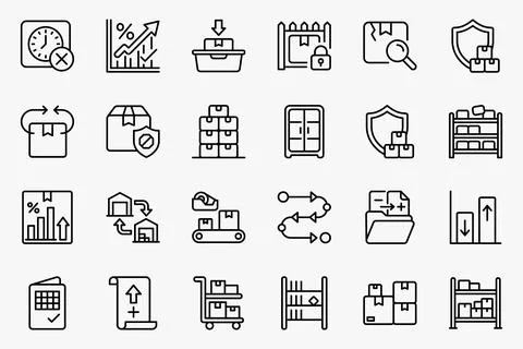 Logistics Warehouse Inventory Storage Management Line Icons Vector Set Stock Illustration