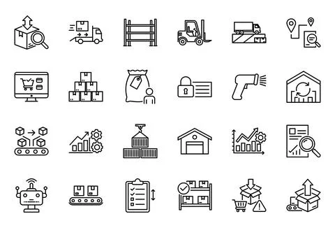 Logistics Warehouse Inventory Supply Chain Line Icon Set Shipping Vector Stock Illustration