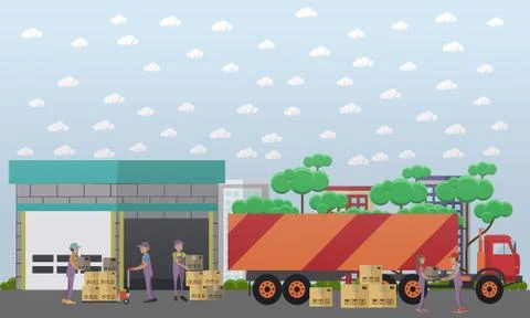 Logistics warehouse vector illustration in flat style イラスト素材