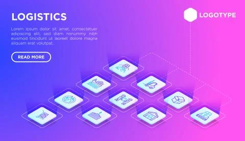 Logistics web page template with thin line isometric icons Stock Illustration