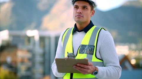 Logistics worker, architect or engineer planning design building at construction Stock Footage 225249496