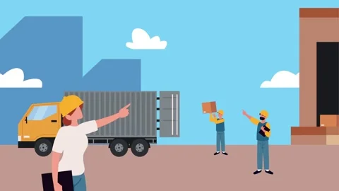 Logistics workers loading shipping containers onto trucks at industrial war.. Video stock 338425536