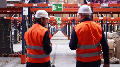 Logistics workers walking through warehouse Stock Footage 312856361