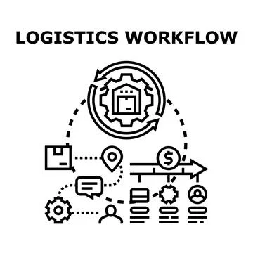 Logistics workflow management and delivery process diagram 库存插图