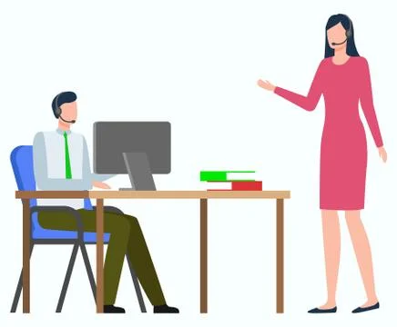 Logistics Worldwide, Worker with Pc, Office Vector Stock Illustration