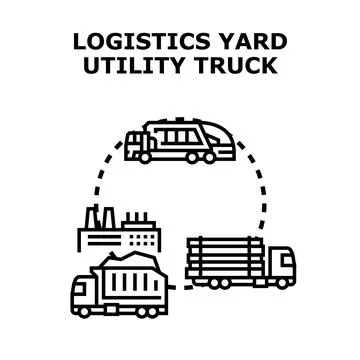 Logistics yard utility trucks delivering goods and waste Stock Illustration