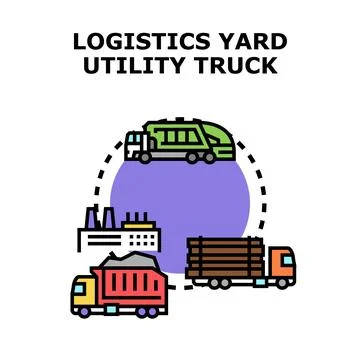Logistics yard utility trucks delivering goods and waste Stock Illustration