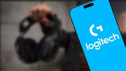 Logitech logo on smartphone screen Stock-Fotos