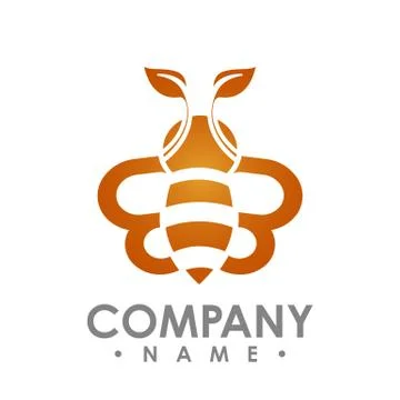 Logo abstract bee flying with orange leaf wing vector logo illustrations Stock Illustration