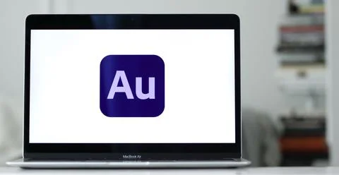 Logo of Adobe Audition, (Au) software program developed by Adobe, on a laptop di Foto stock