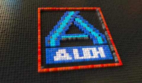 Logo of ALDI made with plastic toy blocks, editorial conceptual 3d rendering Stock-Illustration
