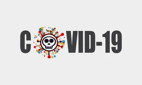 Logo and text with stereo effect Skull shape Covid-19 coronavirus. Stock Illustration