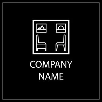 Logo for an architect or interior designer. chairs with paintings Stock Illustration