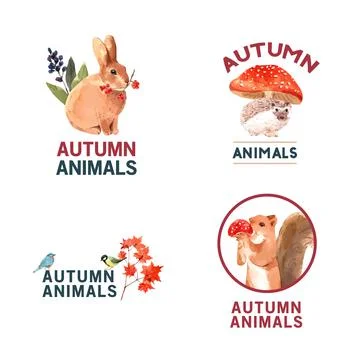 Logo with autumn forest and animals concept design for brand and marketing wa Stock Illustration