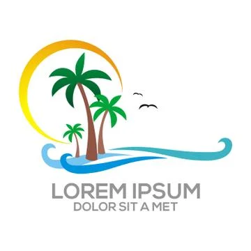 Logo beach holiday sunset ocean vocation vector Stock Illustration