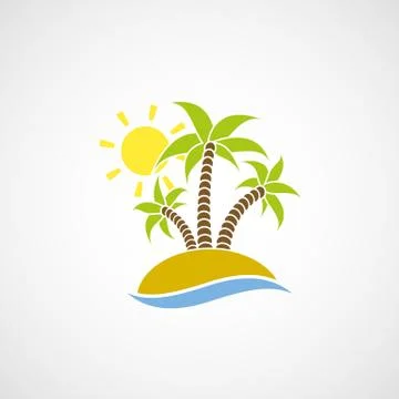 Logo beach with palm trees, the ocean and the sun. Stock-Illustration