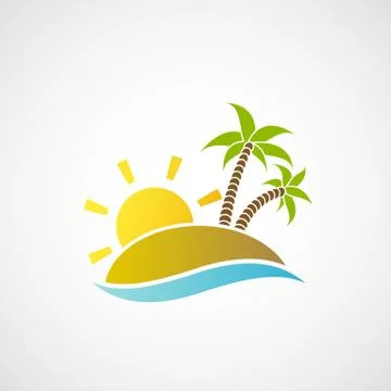 Logo beach with palm trees, the ocean and the sun. 스톡 일러스트