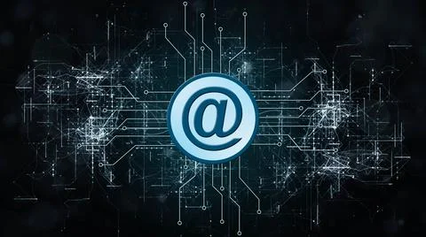 AT logo between information connecting lines - abstract background Illustrazione stock