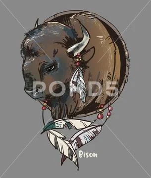 Logo with bison head Stock Illustration
