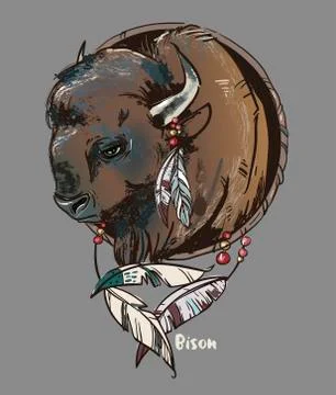 Logo with bison head Stock Illustration