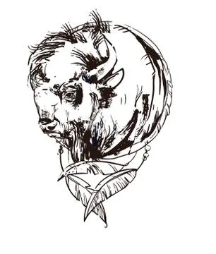 Logo with bison head Stock Illustration