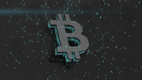 Logo bitcoin. block network operation. minimalistic design. cinematic background Stock Footage 83717551