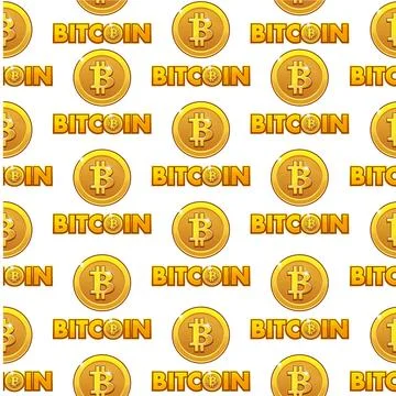 Logo Bitcoin illustration seamless pattern background golden coins isolated.. Stock Illustration