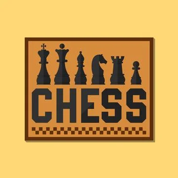 Logo with black text with chess figures with shadow and on background Stock Illustration