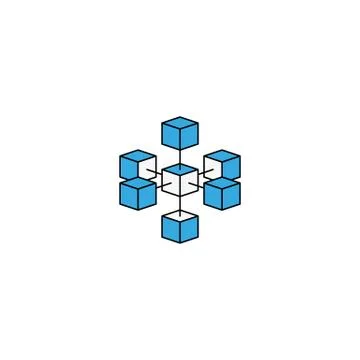 Logo blockchain technology connected isometric geometric cubes blocks shape l Stock Illustration