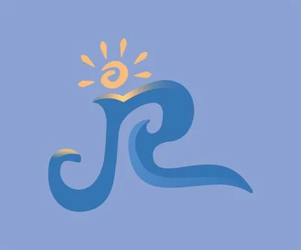 Logo Blue wave with a golden sun above Ilustração Stock