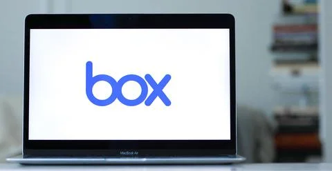 Logo of Box, a cloud-based file-sharing and content management service for busin Foto stock