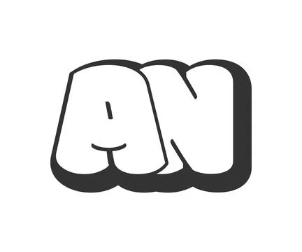 AN logo, bubble comic lettering, rounded in graffiti style black and white .. Stock Illustration