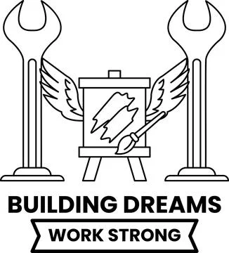 The logo for Building Dreams Work Strong features a painting brush and a wren Ilustración de archivo