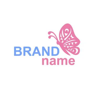 Logo with a butterfly profile sits on the text (brand name).  Stock Illustration