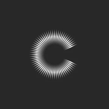 Logo C letter 3d shape, minimal style typography design mockup, radial beams  Stock Illustration