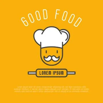 Logo for cafe or restaurant with chef in hat with mustache. Stock Illustration
